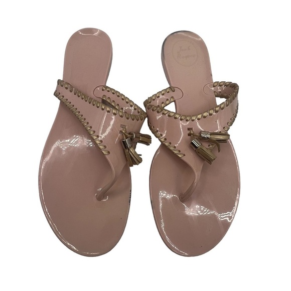 Jack Rogers Pink Gold Alana Jelly T-Strap Flip Flop Tassel Sandals Size 10 Women - Picture 6 of 10